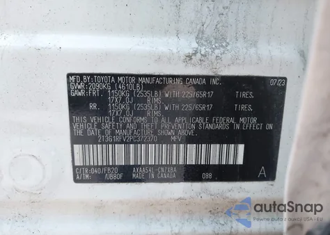 2023 Toyota Rav4 Le из США, поврежденный, VIN 2T3G1RFV2PC372370